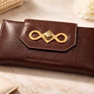 Mario Hernandez Dark Brown Leather Wallet with Gold Accent